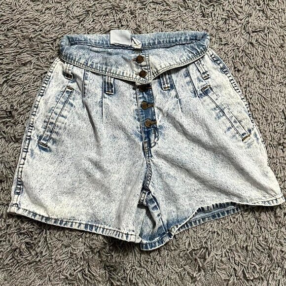 90s Retro  Vintage Acid Wash Fold Over Button Up High Rise Jorts Limited Express - Picture 2 of 7